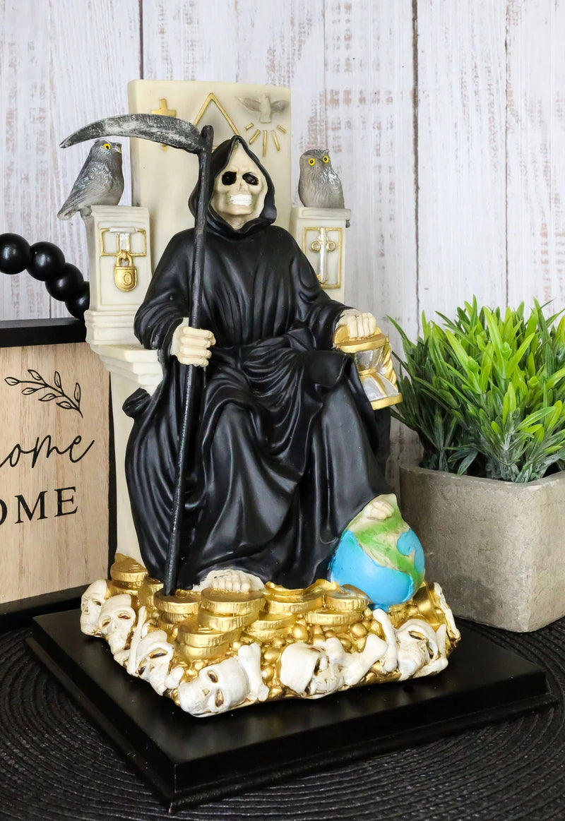 Black Santa Muerte Holding Scythe Seated On Throne Statue Our Lady Of Death-3