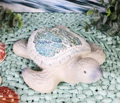 Coastal Ocean Giant Sea Turtle Decorative Figurine With Crushed Glass Shell-1