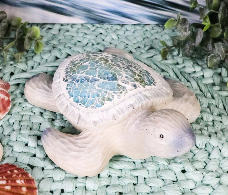 Coastal Ocean Giant Sea Turtle Decorative Figurine With Crushed Glass Shell-1