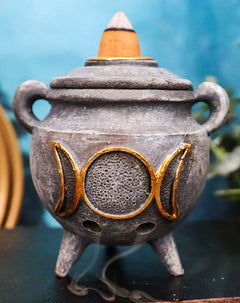 Witchcraft Wicca Triple Moon Goddess Cauldron Backflow Incense Holder Figurine-2