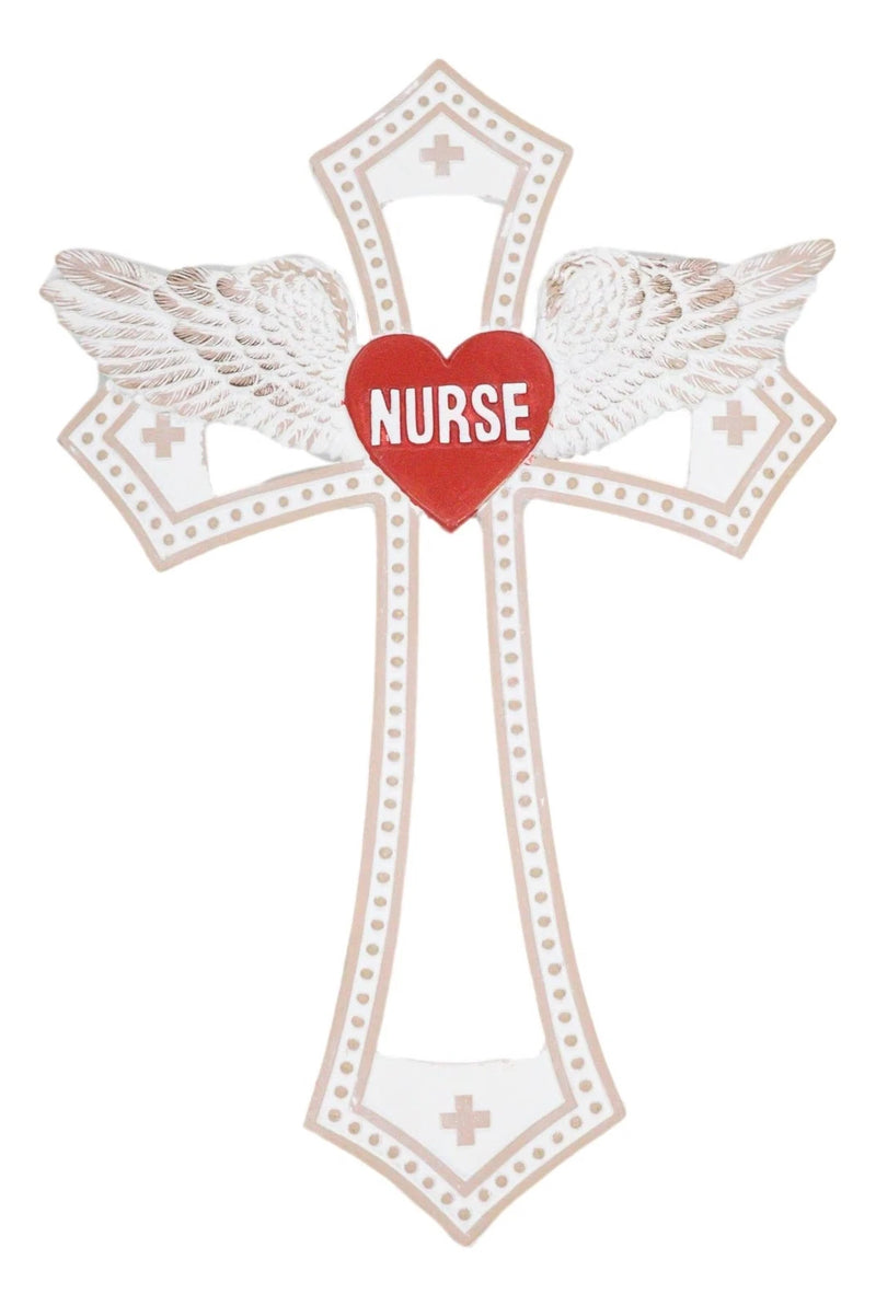 Western Physician Healer Red Heart With Angel Wings Nurse Wall Cross Decor-2