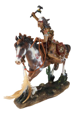 Native Indian Chief Warrior With Hand Axe Charging On Warpath Horse Figurine-6