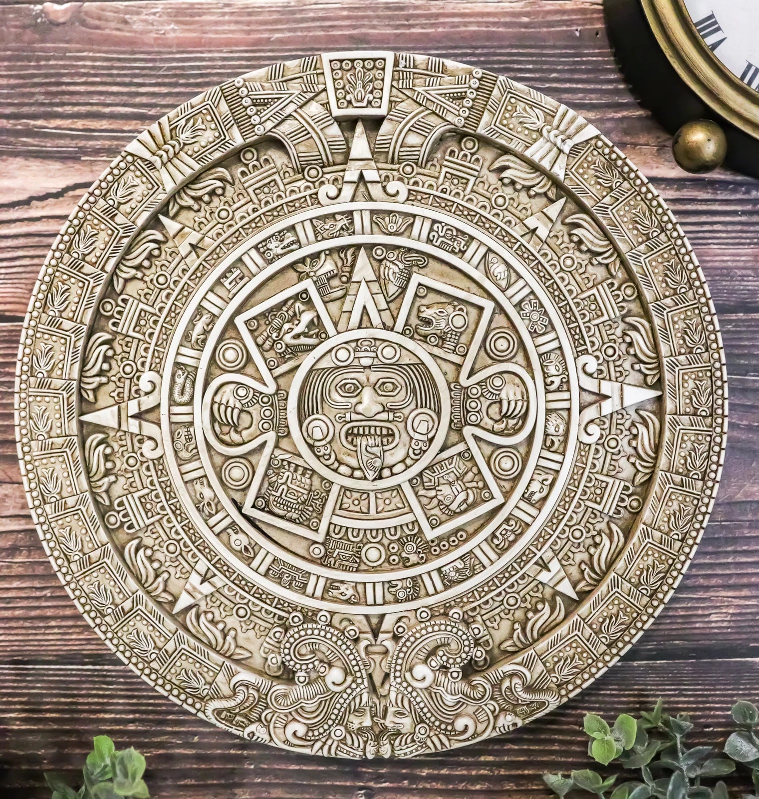 Aztec Maya Solar Sun Xiuhpohualli & Tonalpohualli Wall Calendar Plaque Figurine-1