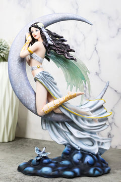 Celestial Dream Voyage Crescent Moon Lullaby Fairy Floating On Clouds Statue-4