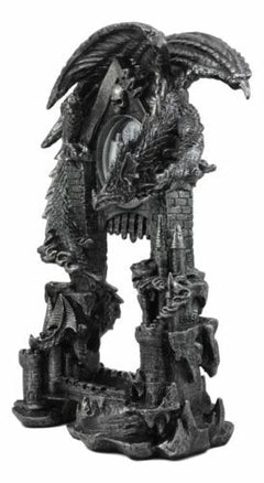Large Gothic Smaug Dragon Overlord Guarding Castle Pendulum Table Clock Statue-5
