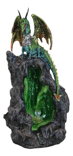 Emerald Dragon On Crystal Geode Mountain Backflow Incense Burner With LED-6