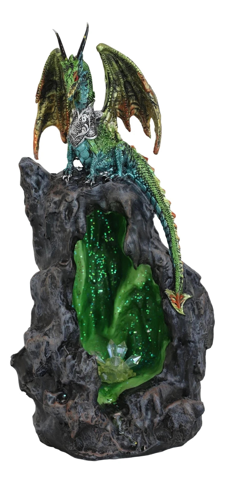 Emerald Dragon On Crystal Geode Mountain Backflow Incense Burner With LED-6