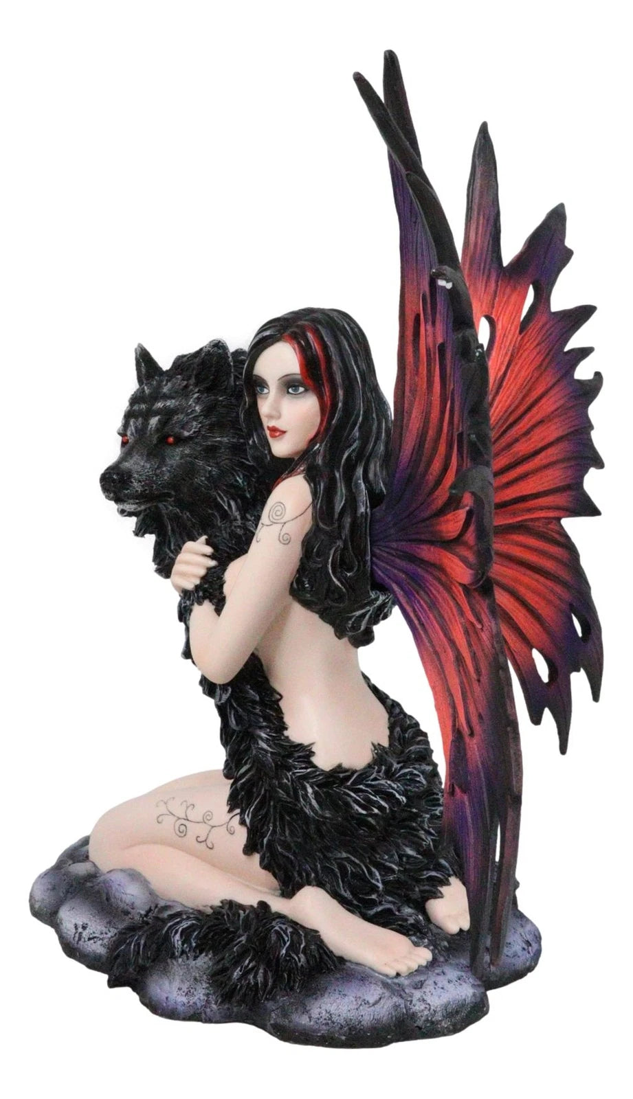 Large Gothic Fairy Goddess Artemis Holding Black Wolf Home Decor Figurine 13"H-7