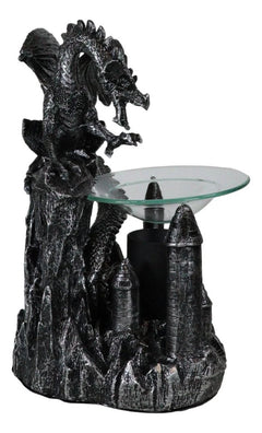 Dragon Castle Figurine, Smaug Electric Oil Burner & Tart Warmer Statue 9.5" Tall, Hand-Painted Fantasy Dragon Sculpture for Home Decor, Desk, Shelf, or Living Room Display-9