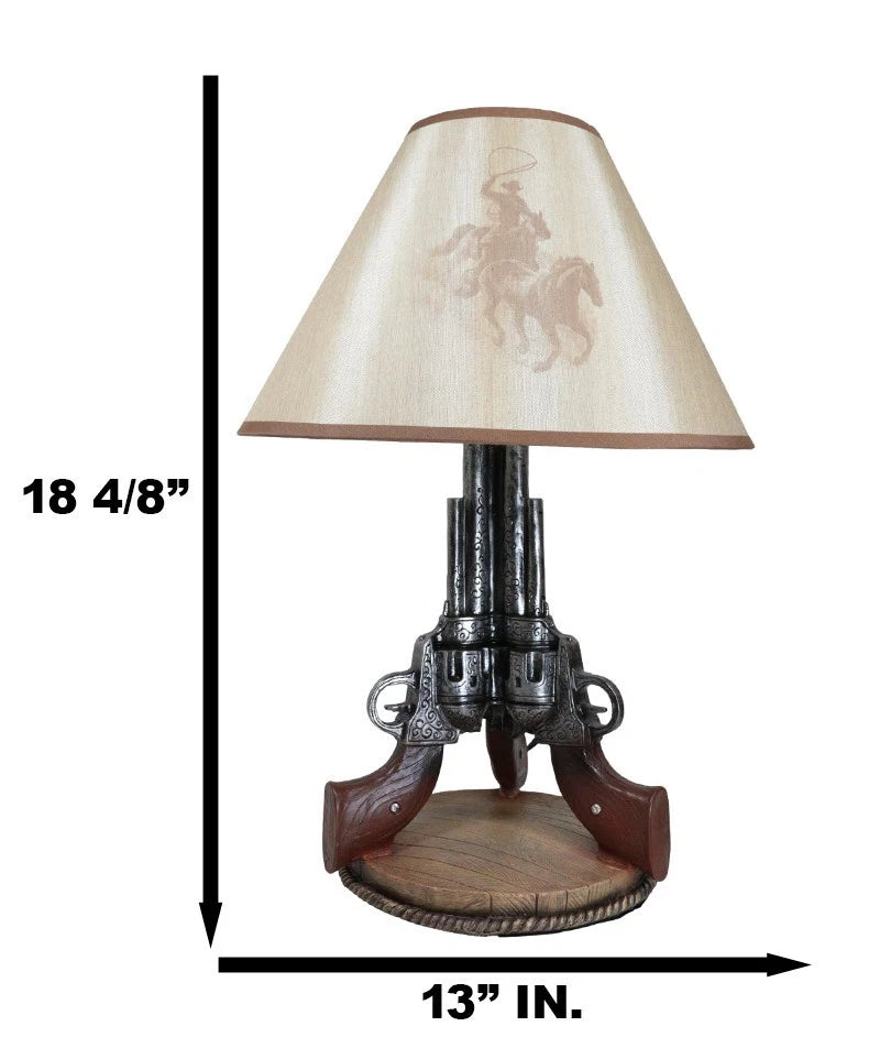 Western Wild West Triple Six Shooters Revolver Guns Side Table Lamp Statue Decor-7
