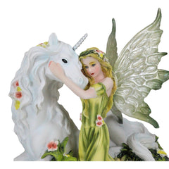 Green Earth Gaia Fairy With Rare Floral White Unicorn Statue Decor Figurine 7"L-6