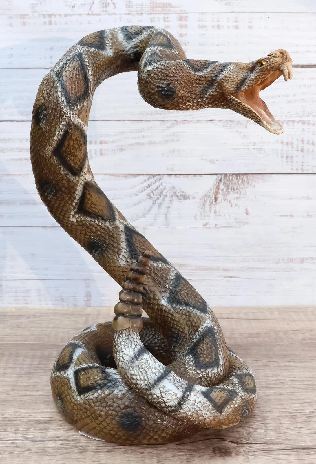 Realistic Attacking Coiled Diamondback Rattlesnake With Fangs Bared Figurine-6