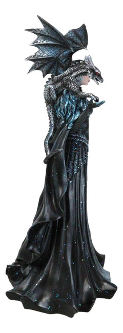 Large Gothic Necromancy Black Dragon Witch Dark Queen In Long Gown Statue-7