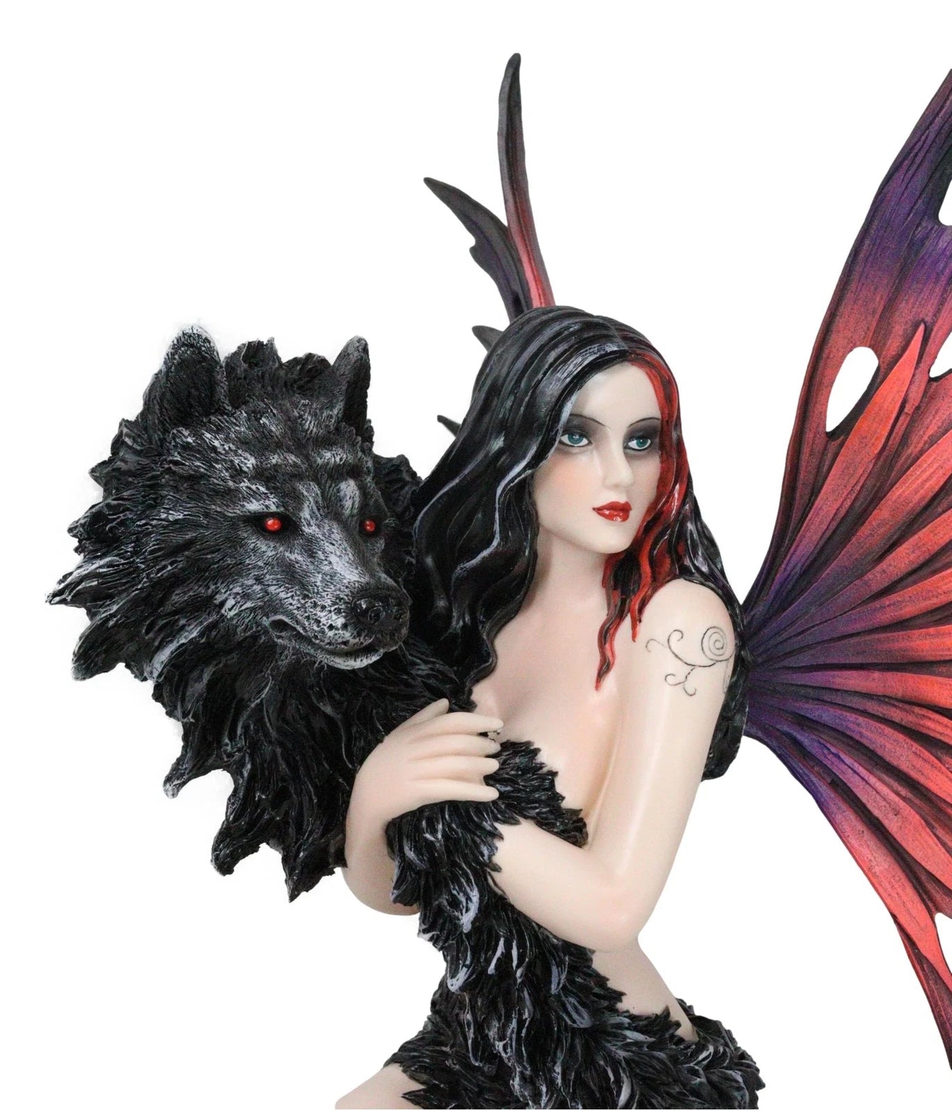 Large Gothic Fairy Goddess Artemis Holding Black Wolf Home Decor Figurine 13"H-6