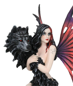 Large Gothic Fairy Goddess Artemis Holding Black Wolf Home Decor Figurine 13"H-6