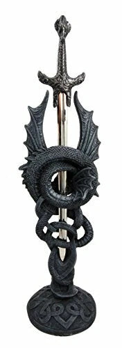 Celtic Beowulf Slitherin Dragon Holding Excalibur Sword Letter Opener Figurine