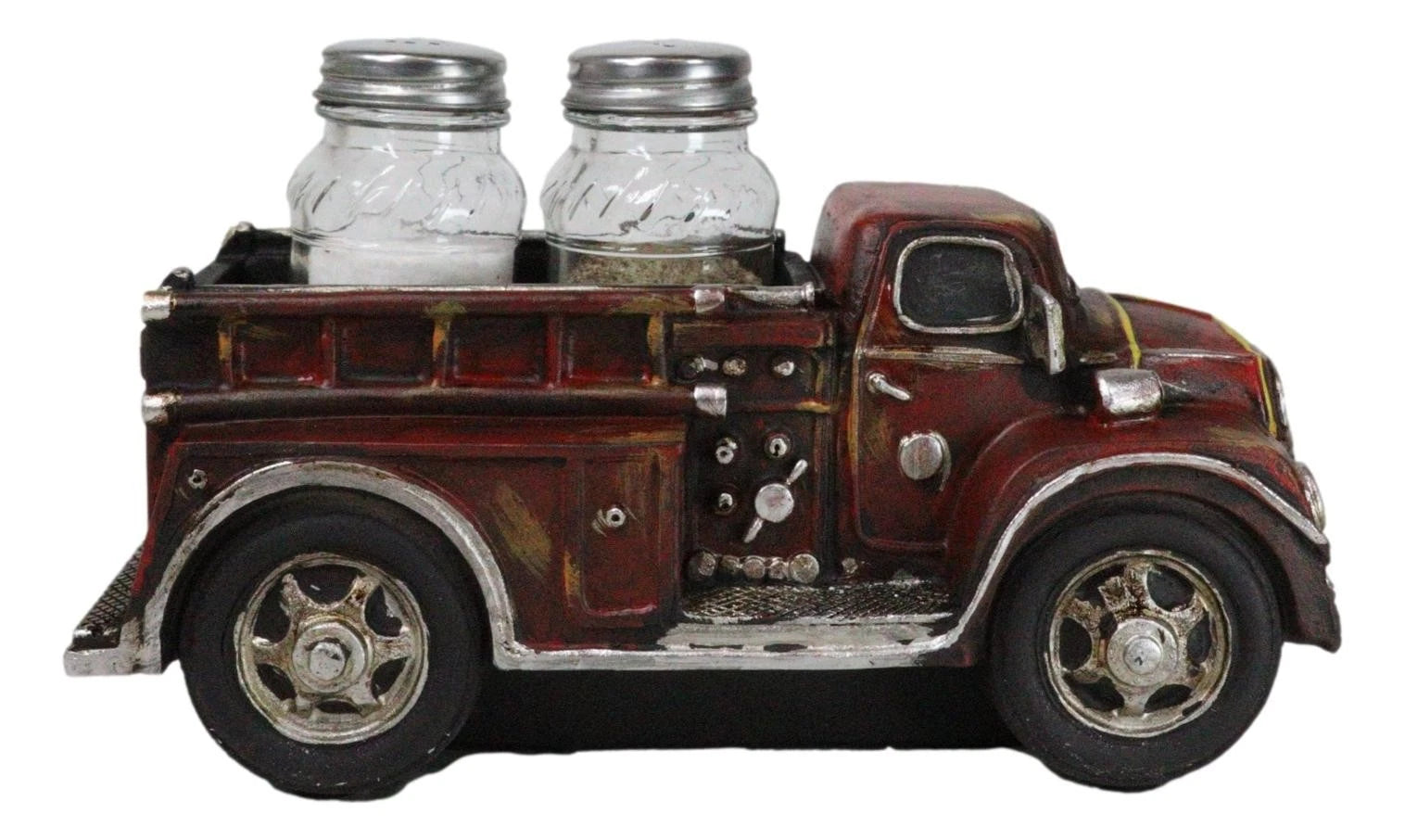 Figura de camión de bomberos rojo vintage para salero y pimentero de cristal
