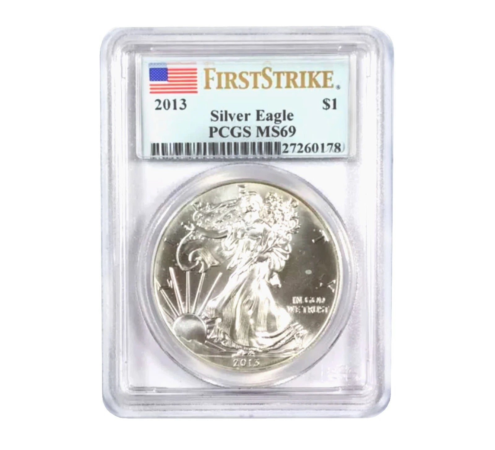 American Silver Eagle MS69 PCGS de $1 de 2013 - Primer golpe