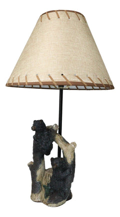 Rustic Western Whimsical Forest Playful Black Bear Cubs Climbing Tree Table Lamp-5