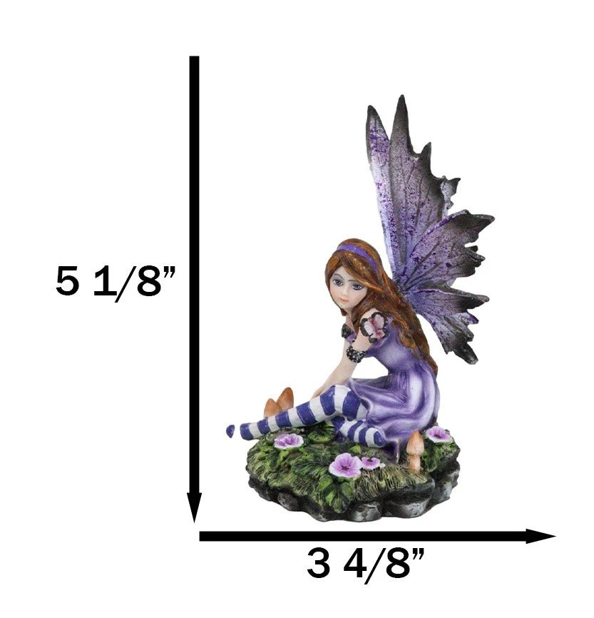 Toadstool Garden Lavender Purple Girl Fairy With Flitting Butterfly Figurine-6