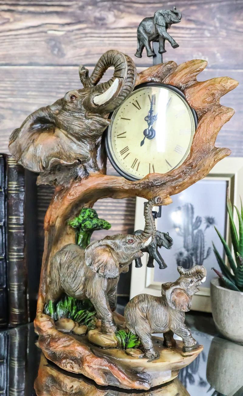 Reloj de mesa con péndulo de 26,5 cm de altura, con familia de elefantes, padre y cría-1