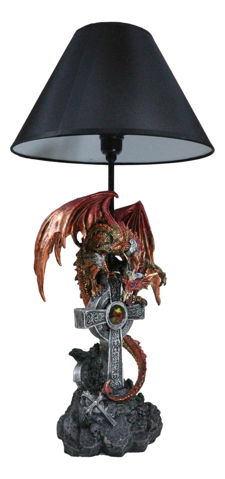 Red Gold Armored Dragon On Celtic Knotwork High Cross With Crystal Table Lamp-8