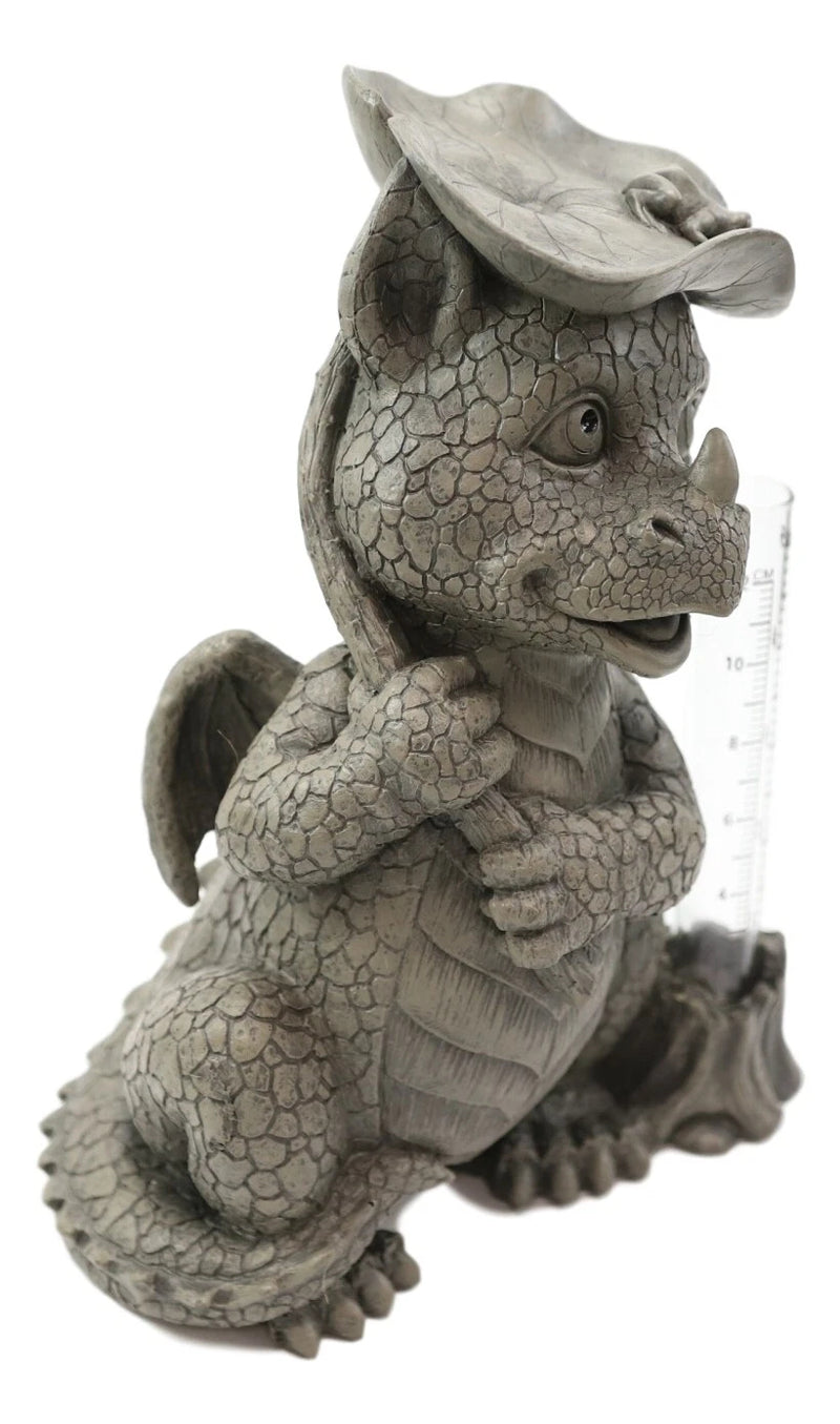 Raindrops Keep Falling On My Head Dragon With Lilypad Umbrella Rain Gauge Statue-3