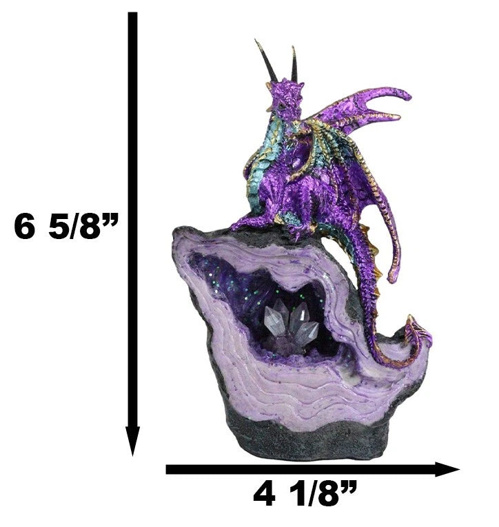 Metallic Purple Midnight Dragon On LED Light Faux Geode Crystal Rock Figurine-5