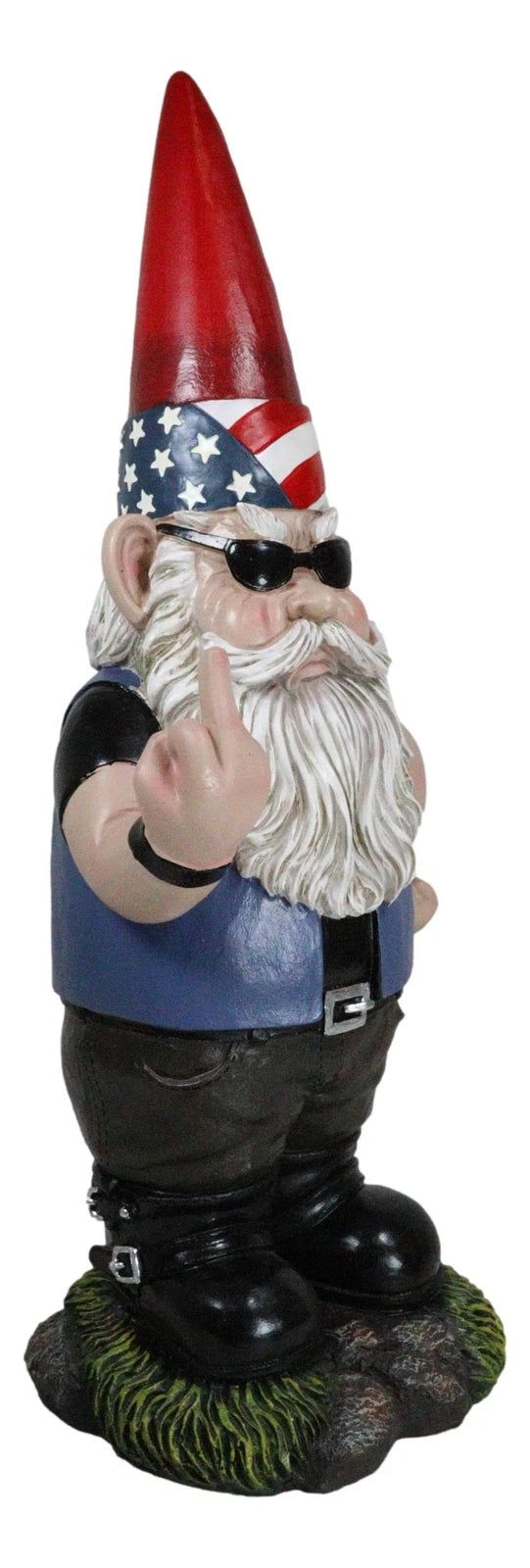 Flip The Bird American Biker Bully Gnome Not Welcome Statue Garden Patio Pool-8