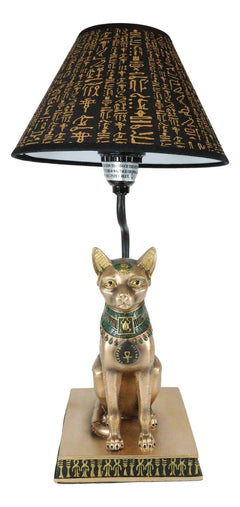 Lámpara de mesa con forma de gato Bastet, diosa egipcia del hogar, pintada en bronce-3