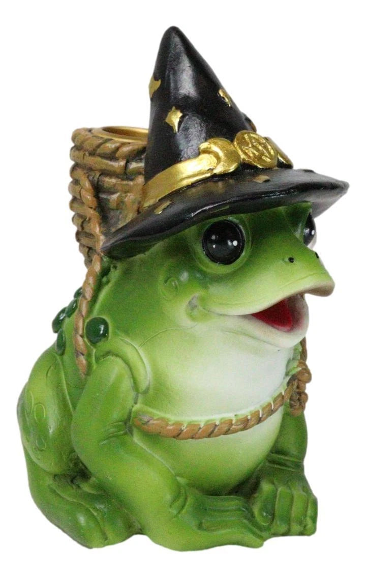 Merlin The Wizard Frog with Warlock Triple Moon Hat Backflow Incense Cone Burner-7
