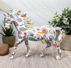 Equestrian Chic Beauty Rainbow Paisley White Horse Hand Painted Statue 7.5" L-2