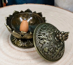 Buddha Padma Lotus Incense Holder Burner Figurine Eastern Meditation Decor 4"Dia-3