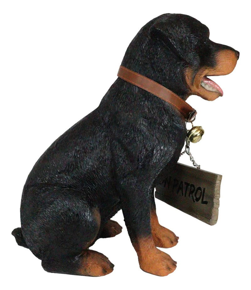 Guest Welcome Realistic Rottweiler Dog With Jingle Collar Sign Decor Statue 13"H-6