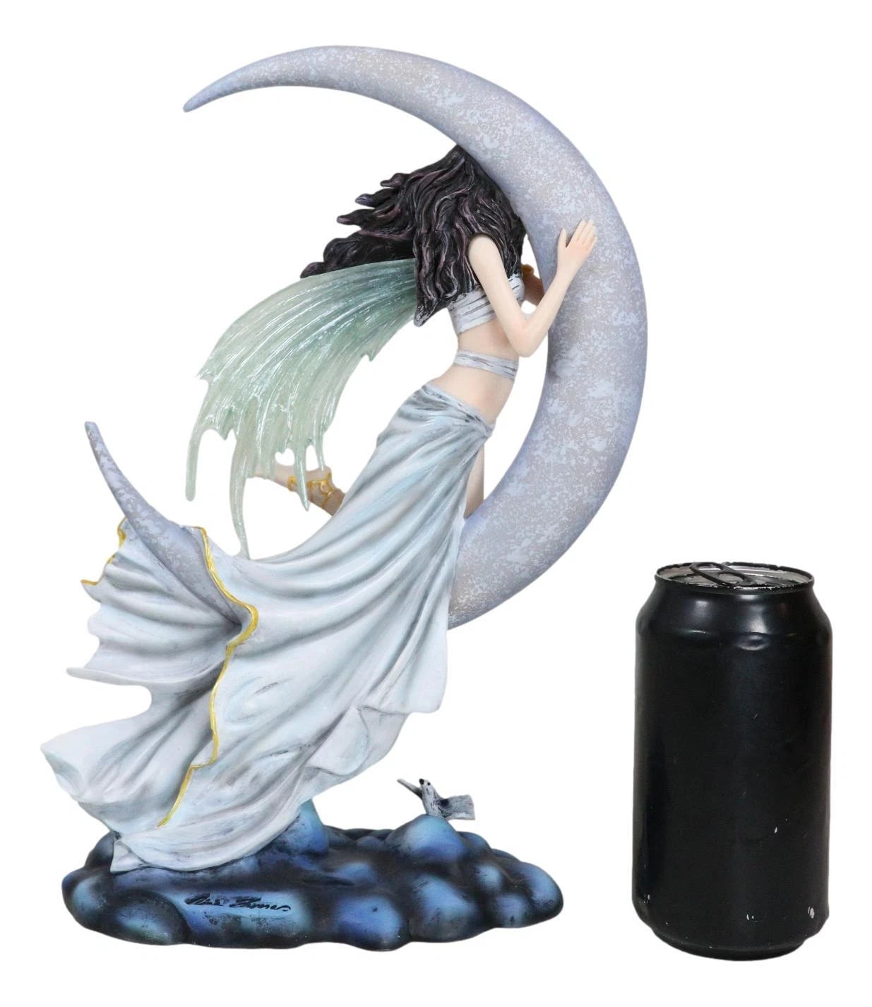 Celestial Dream Voyage Crescent Moon Lullaby Fairy Floating On Clouds Statue-5