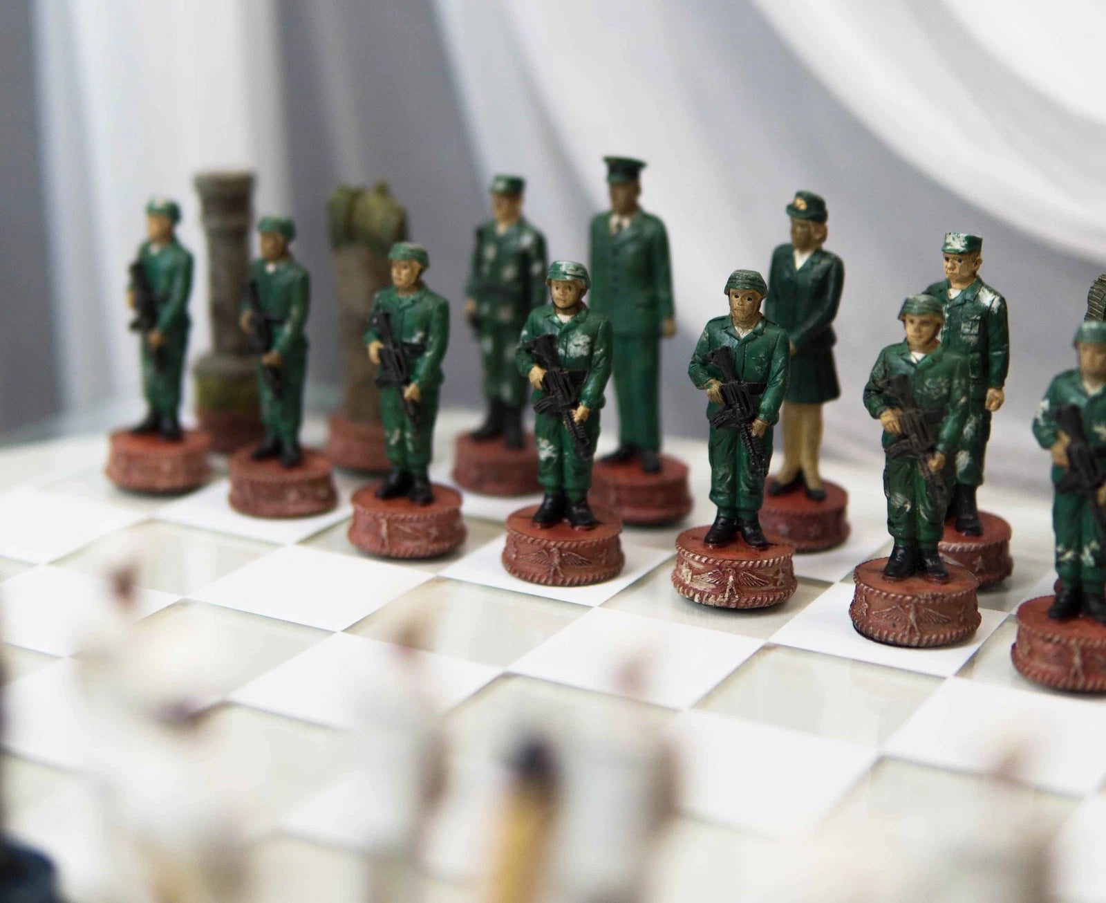USA Soldier Theme Army vs Navy Chess Set Hand Painted with Glass Board 17 Inch-7