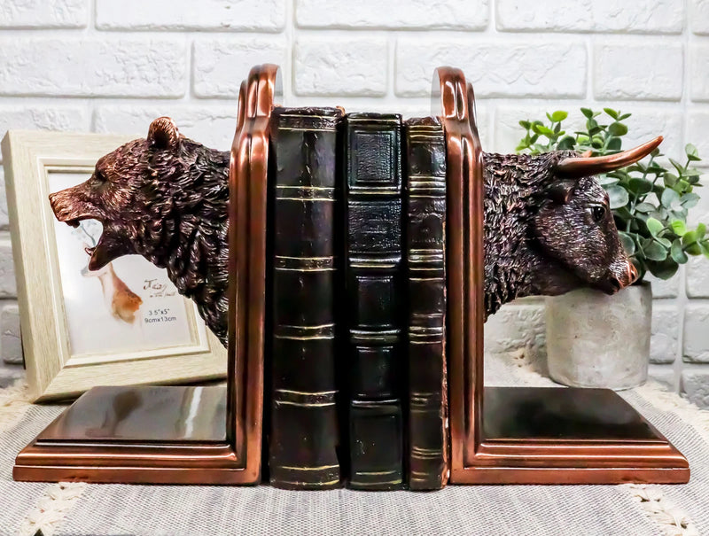 Wall Street Stock Market Bull VS Bear Bookends Bronze Electroplated Figurine-9