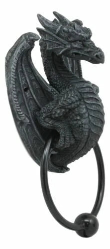 Faux Stone Fantasy Saurian Dragon Grasping Door Knocker Home Decor 8"H-3