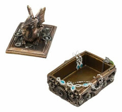 Bronzed Steampunk Cyborg Dragon Jewelry Box Figurine 9.5"L Robotic Serpentine-6