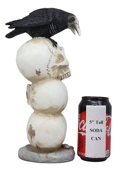 Gothic Raven Crow Bird Perching On Totem Stacked Skulls With LED Light Statue-5