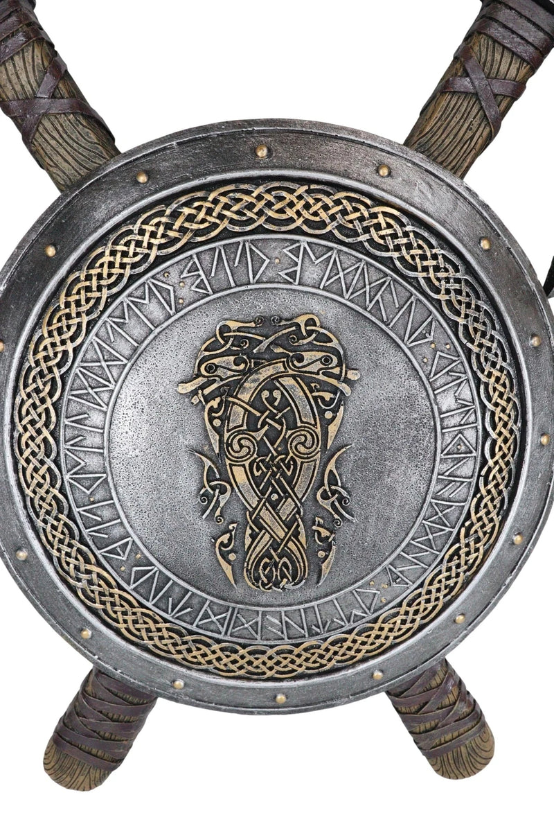 Viking Warrior Coat of Arms Ragnar Serpent Shield With Crossed Axes Plaque-5