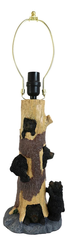 Rustic Black Bear Cubs Peekaboo Climbers by A Tree Table Lamp Statue With Shade-6