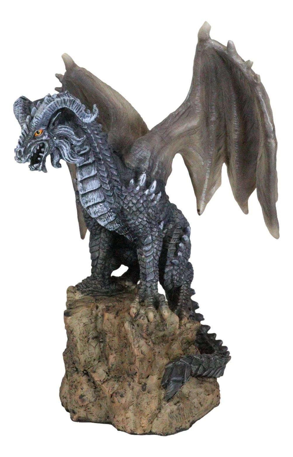 Large Medieval Sentry Abraxas Black Dragon Standing On Stump Rock Statue 9.25"H-3