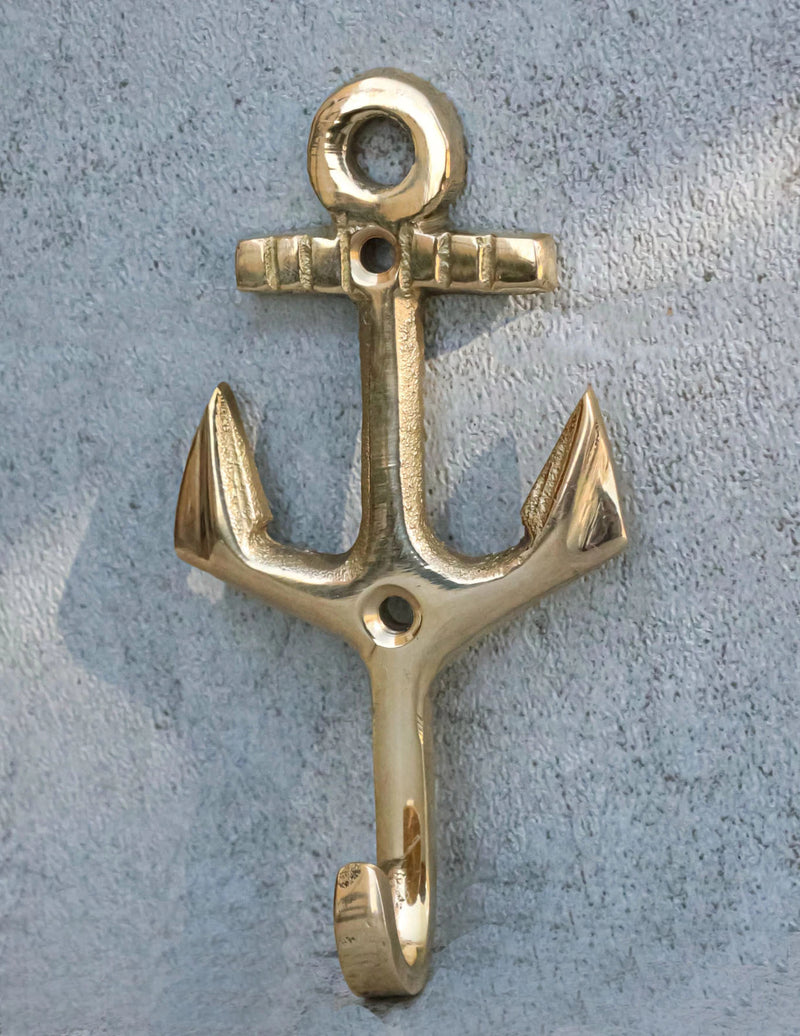 Set of 2 Brass Vintage Maritime Sailor Nautical Ocean Sea Ship Anchor Wall Hooks-1
