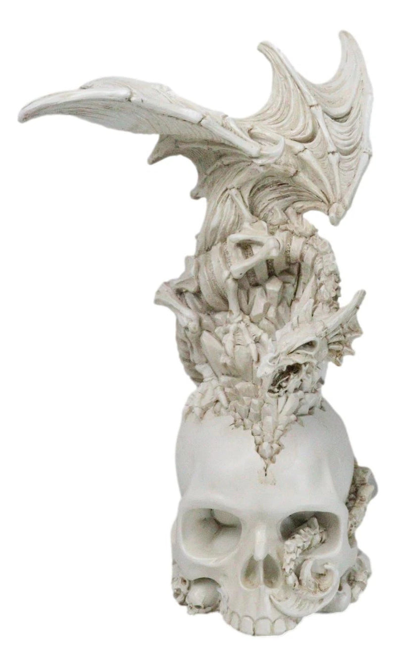 Ossuary Macabre Skeleton Bone Dragon Perching On Gothic White Skull Figurine-2