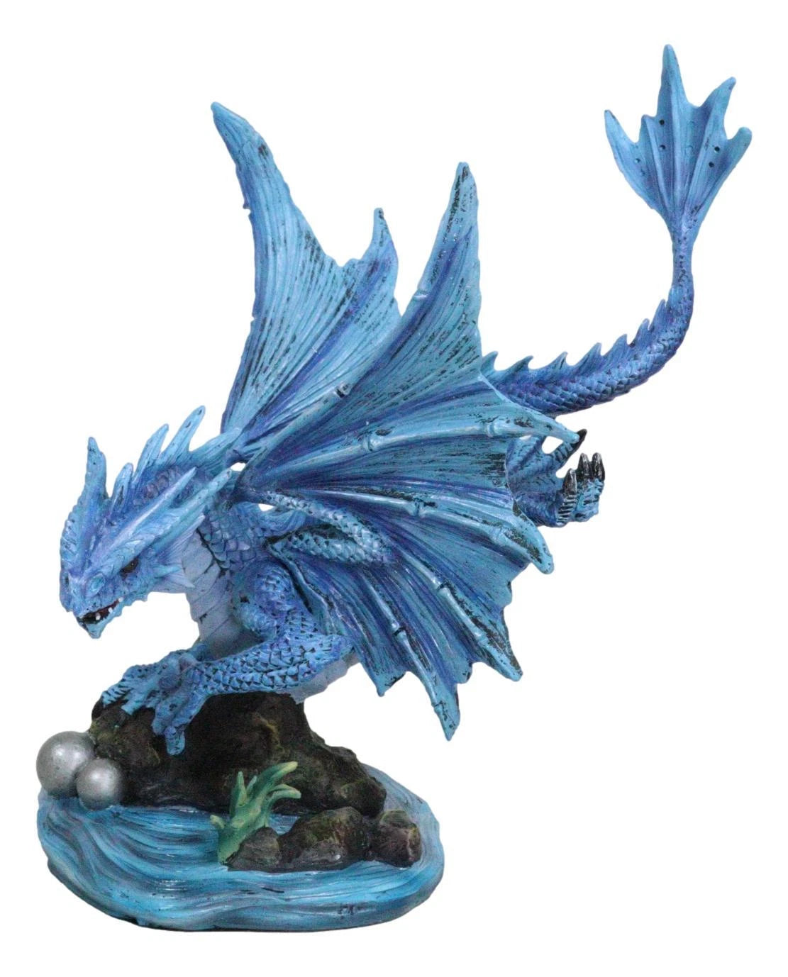 Large 10.25"H Aqua Elemental Pearl Water Dragon Swimming In Deep Sea Statue-4