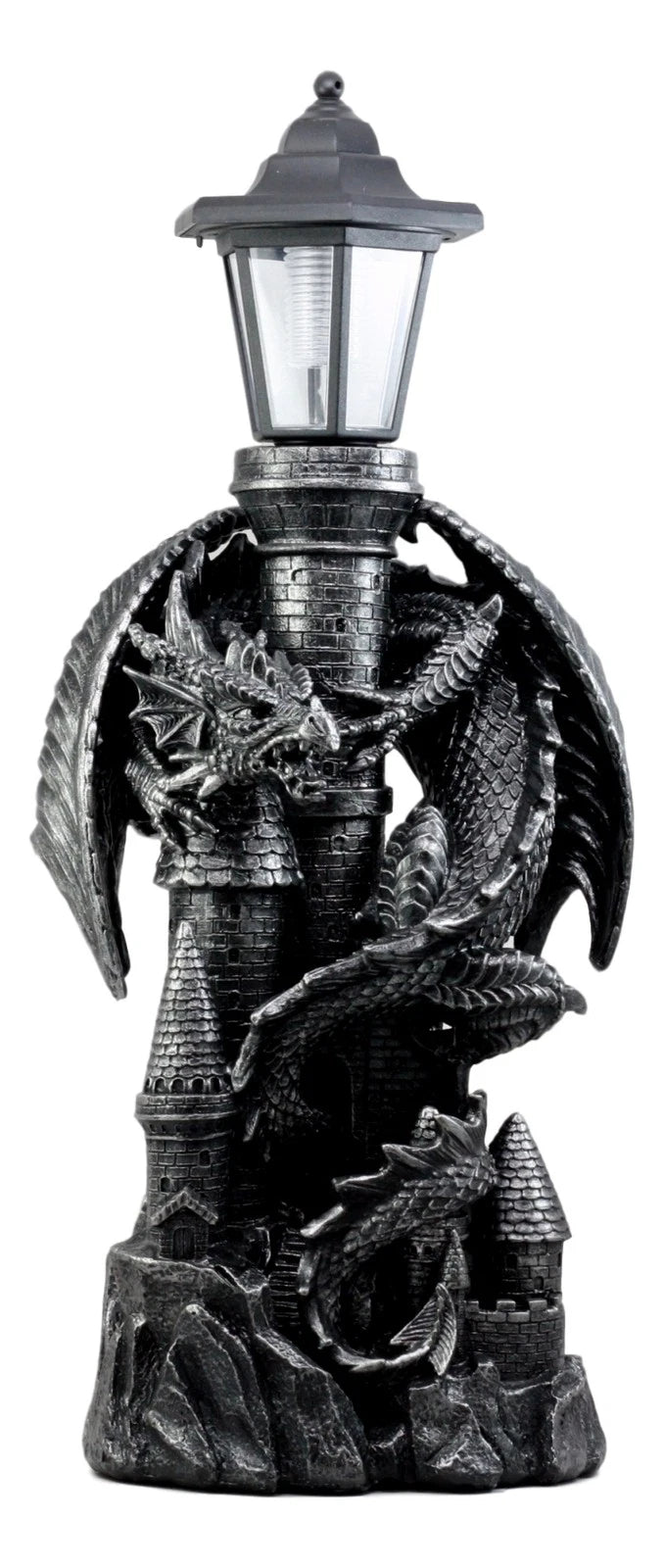 Mystical Rocky Top Castle Dungeon Guardian Dragon Solar LED Light Lantern Statue-2