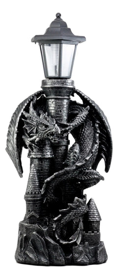 Mystical Rocky Top Castle Dungeon Guardian Dragon Solar LED Light Lantern Statue-2