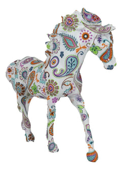 Equestrian Chic Beauty Rainbow Paisley White Horse Hand Painted Statue 7.5" L-7