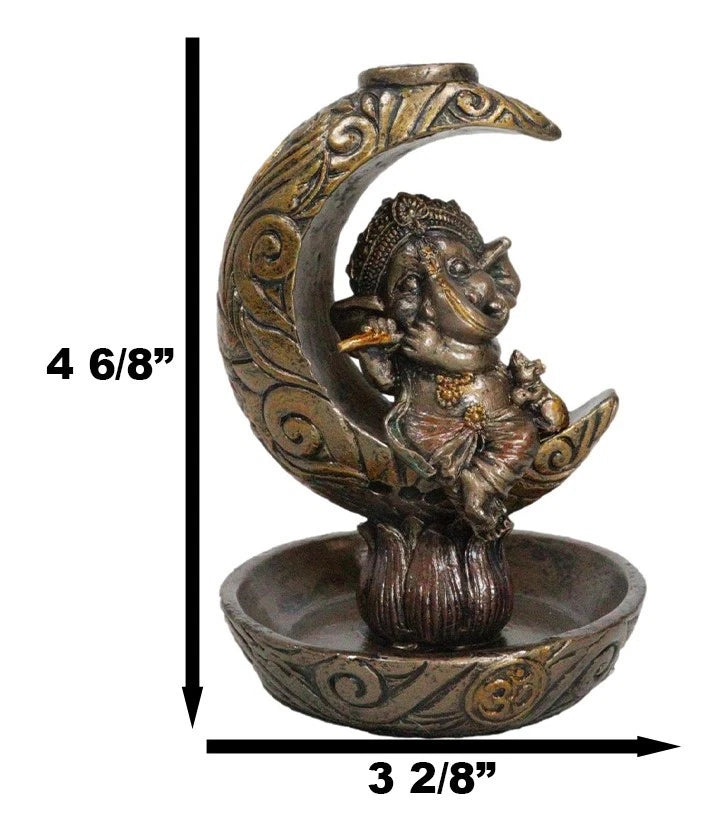Quemador de incienso con reflujo de Ganesha, el dios hindú tocando la flauta en la luna creciente-7